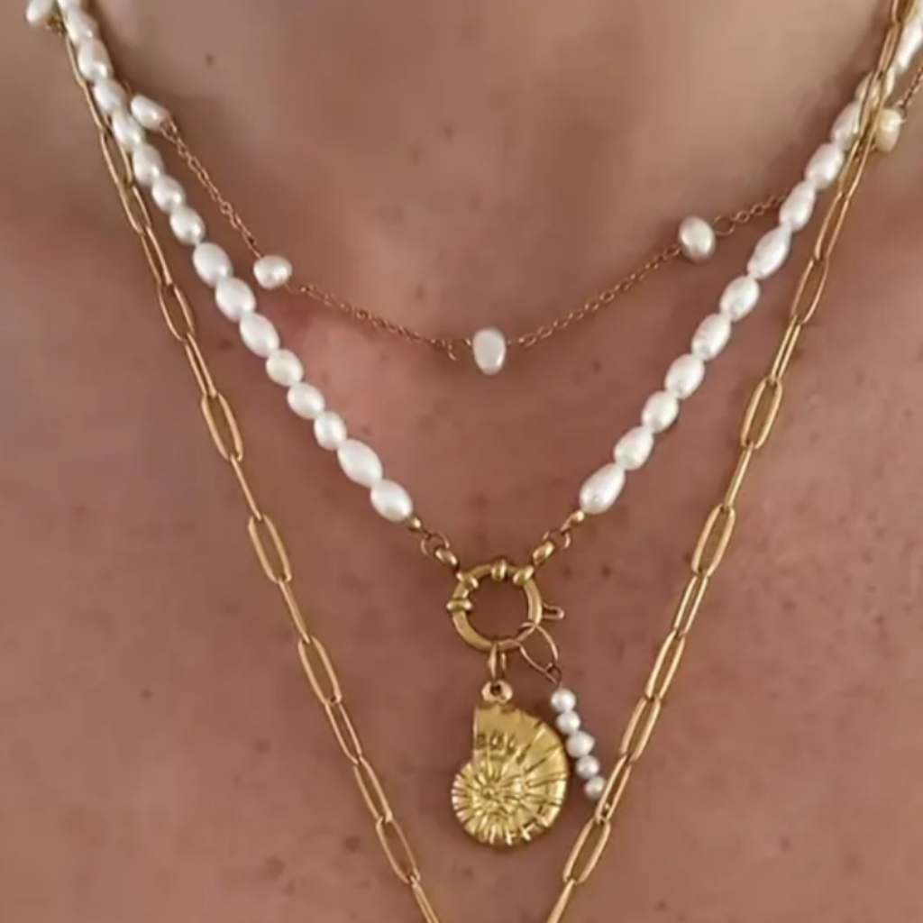 18 Kt Gold Over Titanium Pearl Necklace